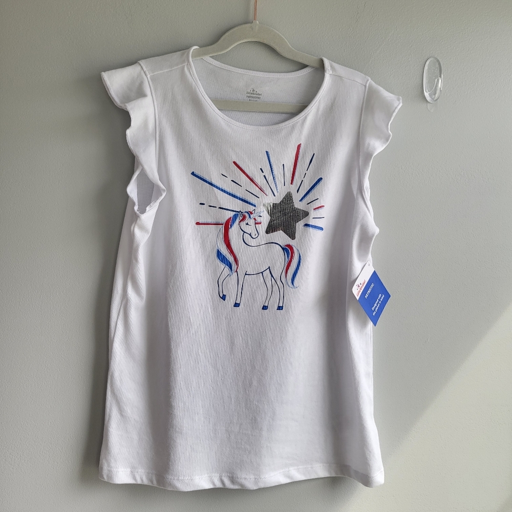 NWT Way to Celebrate! Girls XL 14-16 Americana Unicorn Tank Top Shirt Patriotic
